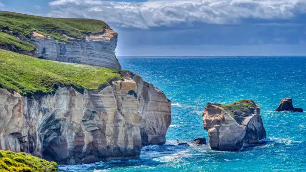 The cliffs and rugged outcrops at the Catlins