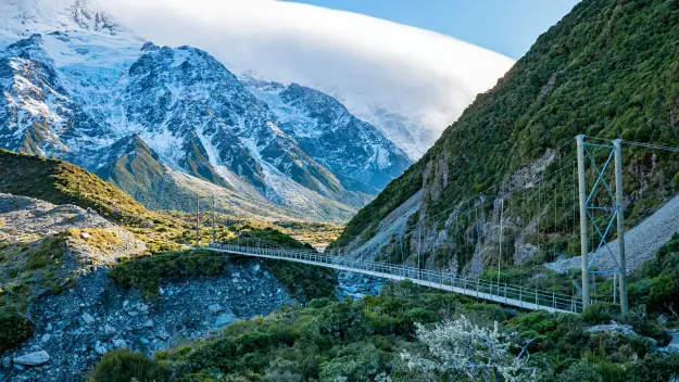 One of the three amazing footbridges at Hooker Valley Track