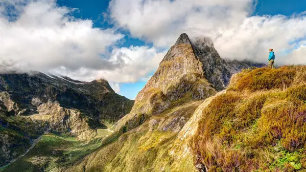 A tramper on the Milford Track, one of New Zealand's Great Walks
