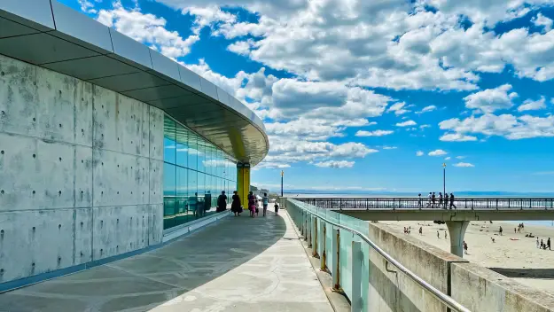 The beautiful architecture of the New Brighton library, where the pier starts as well