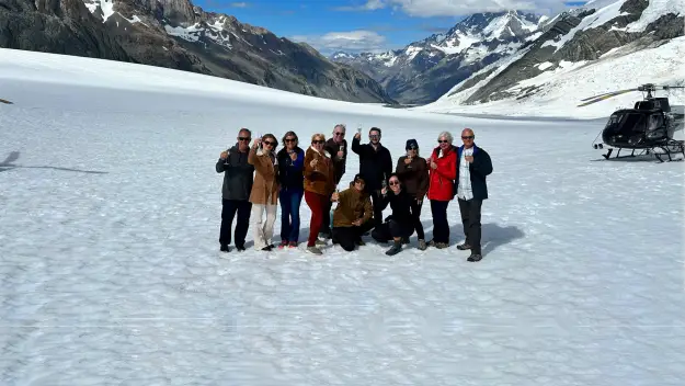 A champagne toast at Tasman Glacier